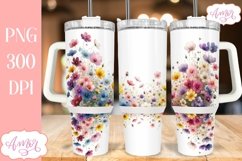 Watercolor wildflowers 40 oz tumbler PNG for sublimation Product Image 1