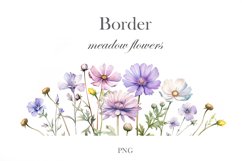 Watercolor wildflowers border