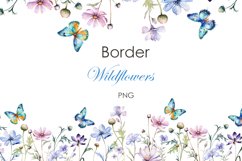 Watercolor wildflowers borders and butterfly