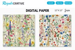 Watercolor Wildflowers Seamless Digital Paper Product Image 1