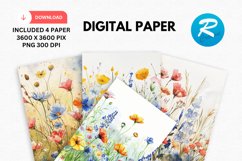 Watercolor Wildflowers Digital Paper, Wildflowers Background Product Image 1
