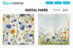 Watercolor Wildflowers Seamless Digital Paper Product Image 1
