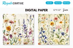 Watercolor Wildflowers Seamless Digital Paper Product Image 1