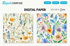 Watercolor Wildflowers Seamless Digital Paper, Wedding PNG Product Image 1
