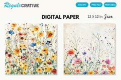 Watercolor Wildflowers Seamless Digital Paper, Wedding PNG Product Image 1