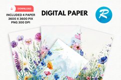 Watercolor Wildflowers Digital Paper, Wildflowers Background Product Image 1