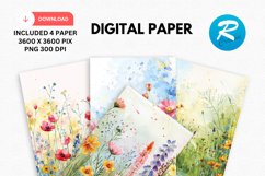 Watercolor Wildflowers Digital Paper, Wildflowers Background Product Image 1