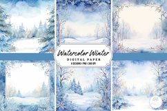 Watercolor Winter Forest Background Digital Paper Product Image 1