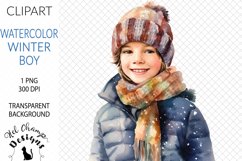 Watercolor winter child boy sublimation clipart transparent