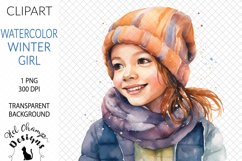 Watercolor winter child girl sublimation clipart transparent png