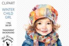 Watercolor winter child girl sublimation clipart transparent png