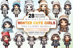 Watercolor Winter Cute Girls Clipart Bundle Product Image 1