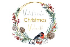 Winter Wreath Png,Watercolor Wedding Greenery. Bullfinch png Product Image 1