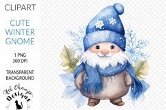 Watercolor winter gnome blue sublimation clipart transparent png