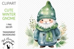 Watercolor winter gnome green sublimation clipart transparent png