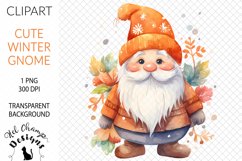 Watercolor winter gnome orange sublimation clipart transparent png