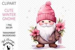 Watercolor winter gnome pink sublimation clipart transparent png