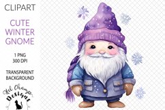 Watercolor winter gnome purple sublimation clipart transparent png