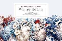 4 Watercolor Winter Hearts Clipart Product Image 1