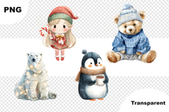 Watercolor Winter Kweii Clipart - 28 PNG Characters Product Image 3