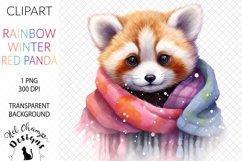 Watercolor winter rainbow red panda sublimation clipart transparent png