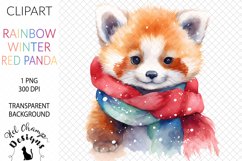 Watercolor winter rainbow red panda sublimation clipart transparent png