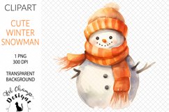 Watercolor winter snowman orange scarf hat sublimation clipart transparent