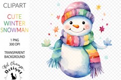 Watercolor winter snowman sublimation clipart transparent png
