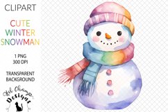 Watercolor winter snowman sublimation clipart transparent png