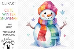 Watercolor winter snowman sublimation clipart transparent png
