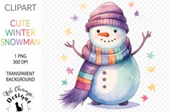 Watercolor winter snowman sublimation clipart transparent png