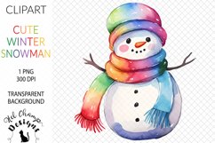 Watercolor winter snowman sublimation clipart transparent png