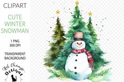 Watercolor winter snowman with tree sublimation clipart transparent