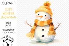 Watercolor winter snowman yellow scarf hat sublimation clipart transparent