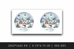 Watercolor winter snowy village cute snowman Merry Christmas quote print 20 oz tumbler skinny mug wrap clipart t-shirt sublimation printable design