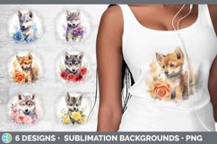 Bundle of six Watercolor Flower Wolves Grunge Background designs.
