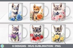 Bundle of six Watercolor Flower Wolves Mug Wrap designs.