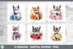 Bundle of six Watercolor Flower Wolves Paper Backgrounds designs.