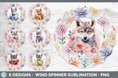 Bundle of six Watercolor Flower Wolves Wind Spinner designs.