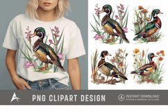 Watercolor Wood Duck in Reeds Flowers Clipart Product Image 1