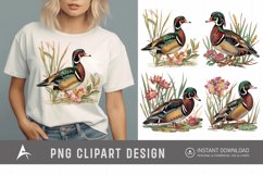 Watercolor Wood Duck in Reeds Flowers Clipart Product Image 1