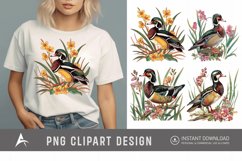 Watercolor Wood Duck in Reeds Flowers Clipart Product Image 1