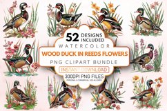 Watercolor Wood Duck in Reeds Flowers Clipart Bundle Product Image 1