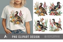 Watercolor Wood Duck in Reeds Flowers Clipart Product Image 1