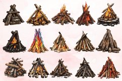 Watercolor Wooden Bonfire Clipart Bundle Product Image 3