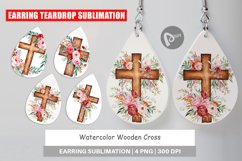 Earring Teardrop Watercolor Wooden Cross Product Image 1
