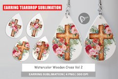 Earring Teardrop Watercolor Wooden Cross Product Image 1