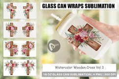 Glass Can Wraps Watercolor Wooden Cross Product Image 1