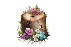 forest clipart,woodland clipart,forest trees clipart,birch tree clipart,oak tree clipart,cedar tree clipart,wood stump clipart,wood log clipart,forest plant clipart,watercolor wood,flower wood stump,floral wood stump,sunflower wood stump,Wooden elements p
