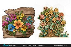 Watercolor Wooden Spring Plaques PNG Set Clipart Product Image 1